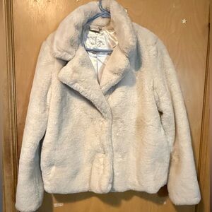 J2 Cream Faux Fur Teddy Jacket • Size Large • Cozy Soft Snap Front Pockets EUC